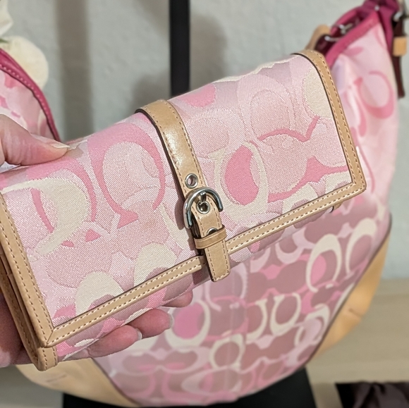 Y2K Coach Optic Hobo Bag & Wallet Signature Pink Jacquard & Leather Matching Set - Picture 12 of 17